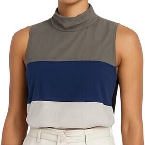 Emporio Armani Tank Top Colorblock Relaxed Fit High Neck 100% Silk Multicolor M